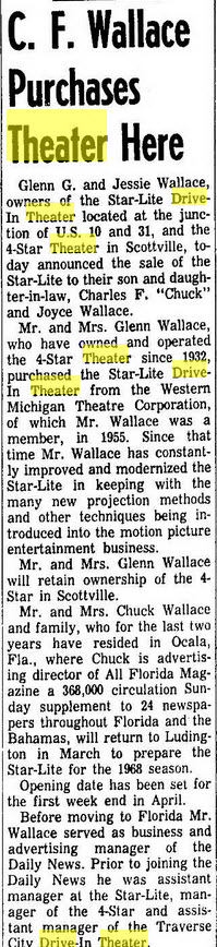 Starlite Drive-In Theatre - Jan 25 1968 Article On Ownership Change (newer photo)